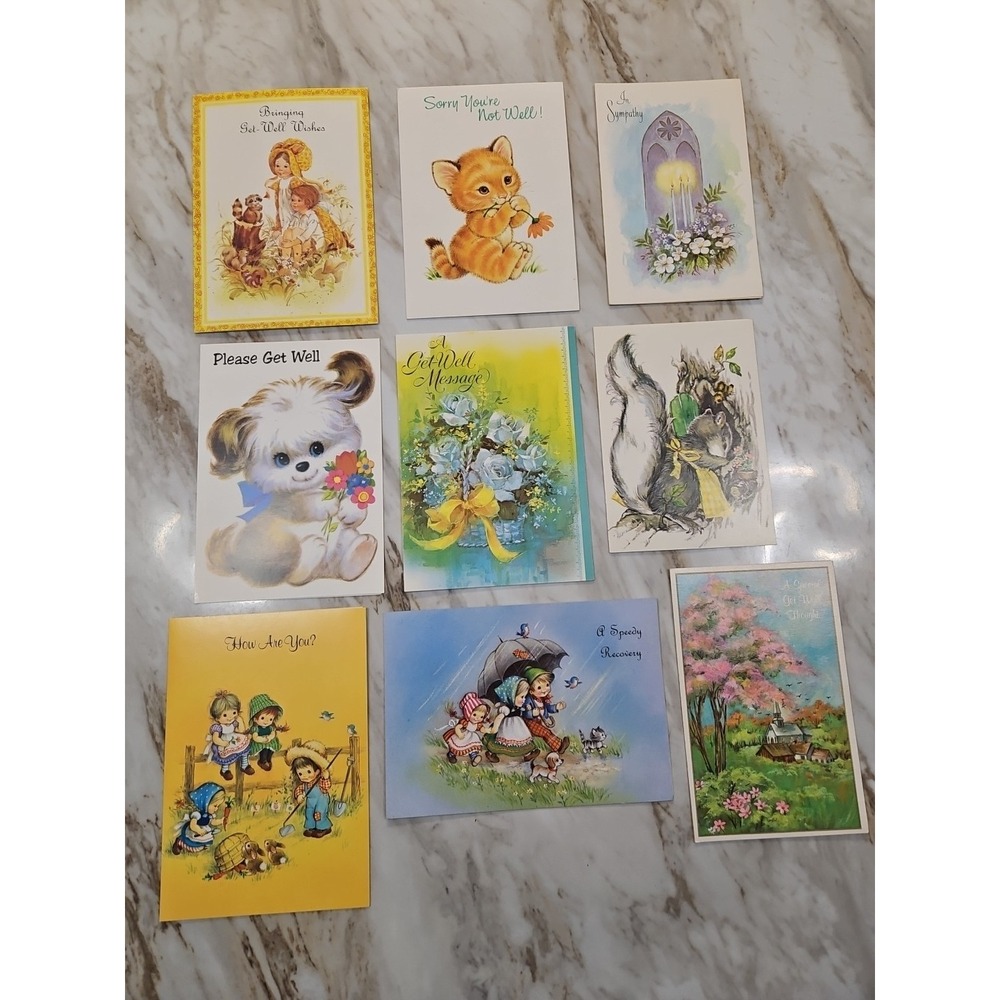 Vintage Greeting Cards Get Well Soon Sympathy Lot Of 9 No Envelopes